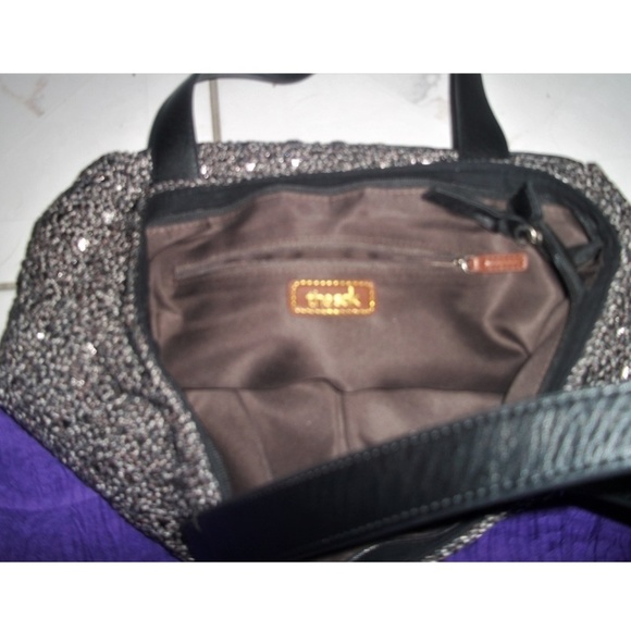 Multi-Grey Macrame Over Gold w/ Black Faux Leather - Picture 2 of 4